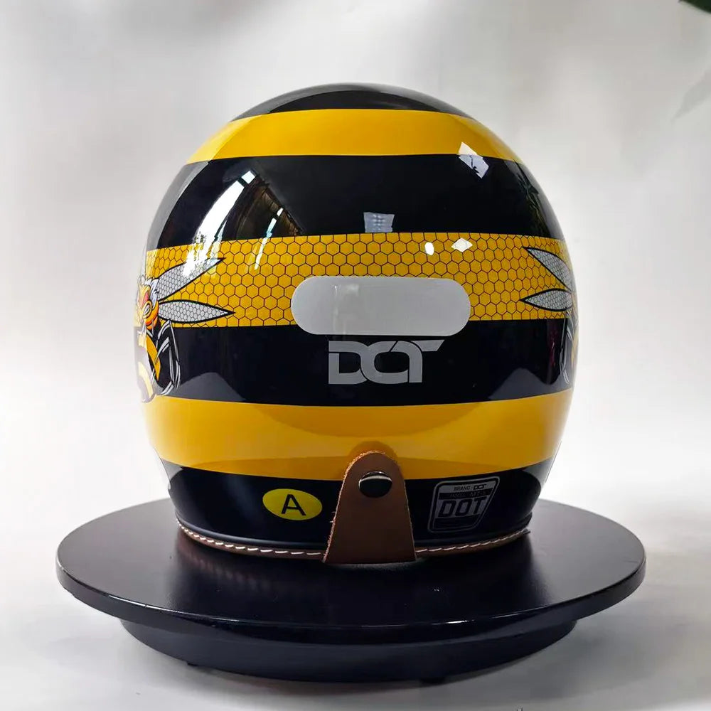 New Retro Motorcycle Helmet Yellow Bee 3/4 Shell Motorcycle Built-In Windshield with Hat Brim Vintage Style Cycling Safety Gear